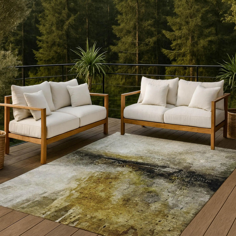 8' X 10' Wheat And Gold Abstract Washable Indoor Outdoor Area Rug Homeroots Outdoor