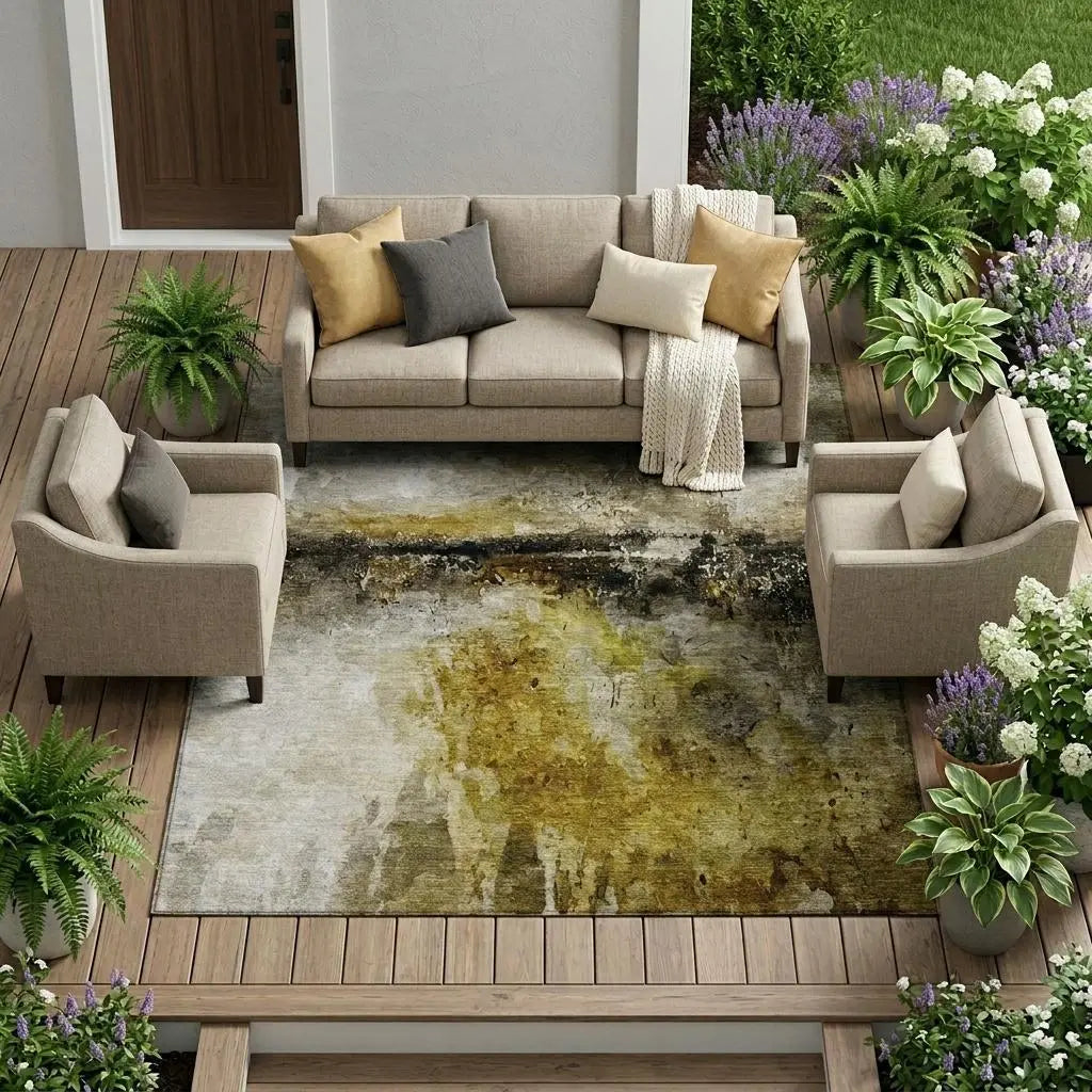 8' X 10' Wheat And Gold Abstract Washable Indoor Outdoor Area Rug Homeroots Outdoor