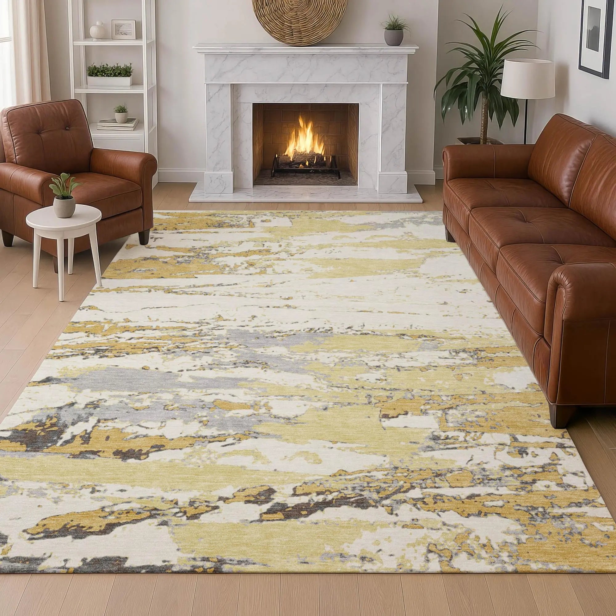 8' X 10' Wheat And Gold Abstract Washable Indoor Outdoor Area Rug Homeroots Outdoor
