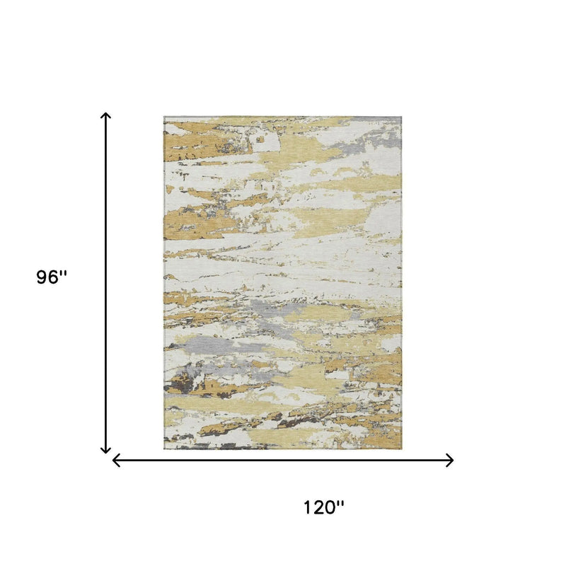 8' X 10' Wheat And Gold Abstract Washable Indoor Outdoor Area Rug Homeroots Outdoor