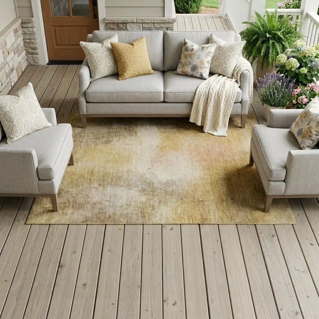 8' X 10' Wheat And Gold Abstract Washable Indoor Outdoor Area Rug Homeroots Outdoor