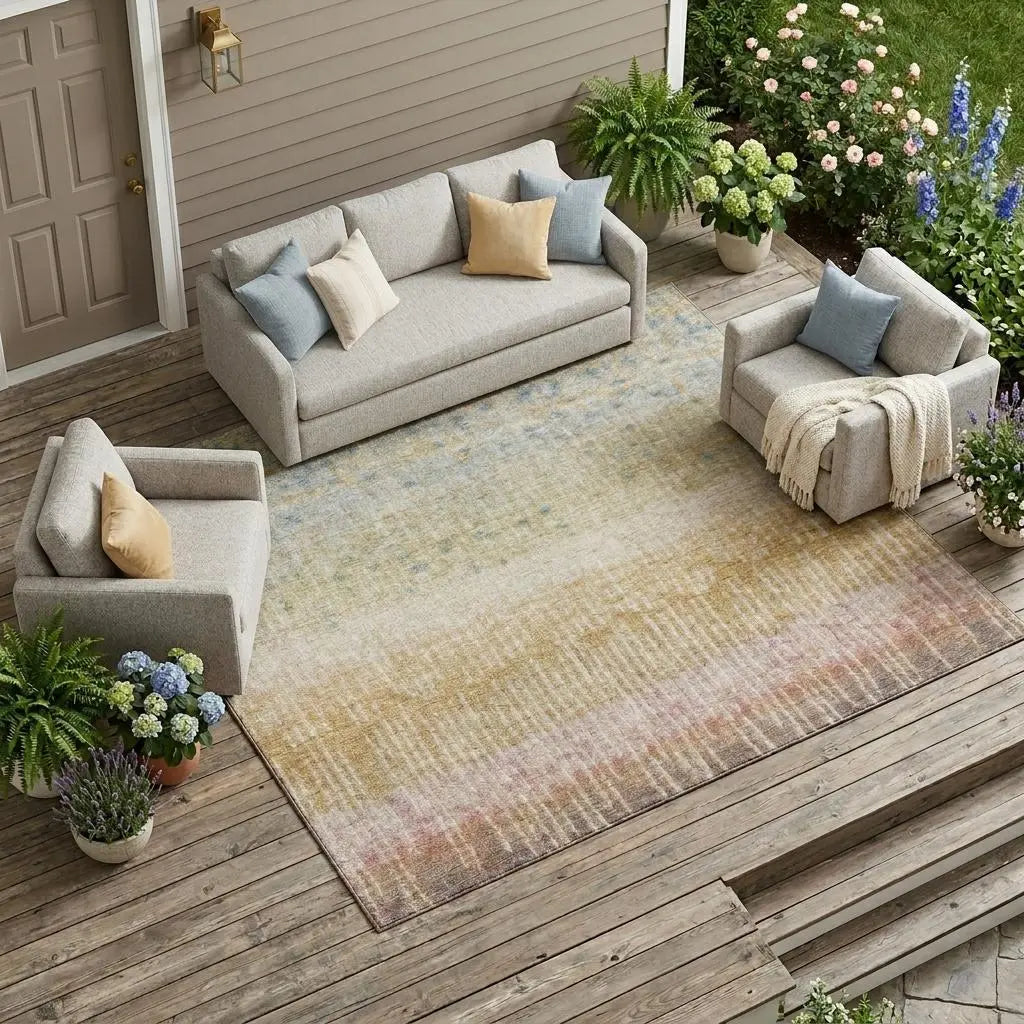8' X 10' Wheat And Gold Abstract Washable Indoor Outdoor Area Rug Homeroots Outdoor