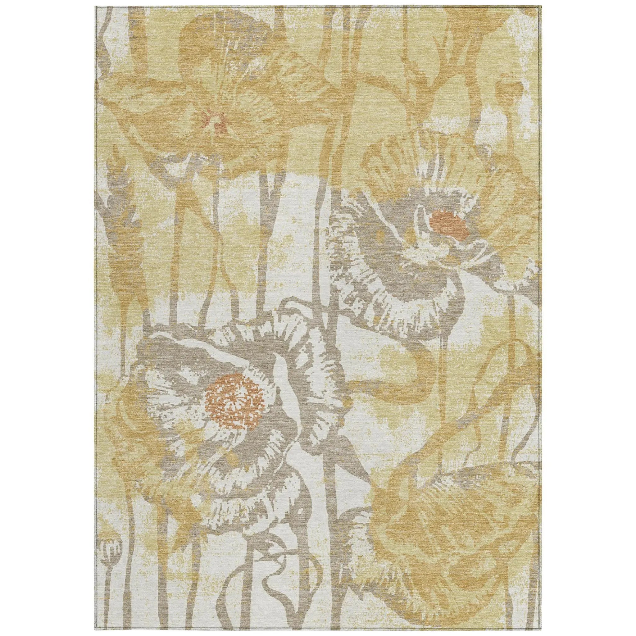 8' X 10' Wheat And Gold Floral Washable Indoor Outdoor Area Rug Homeroots Outdoor