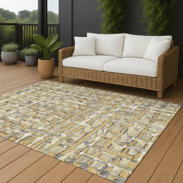 8' X 10' Wheat And Gold Geometric Washable Indoor Outdoor Area Rug Homeroots Outdoor