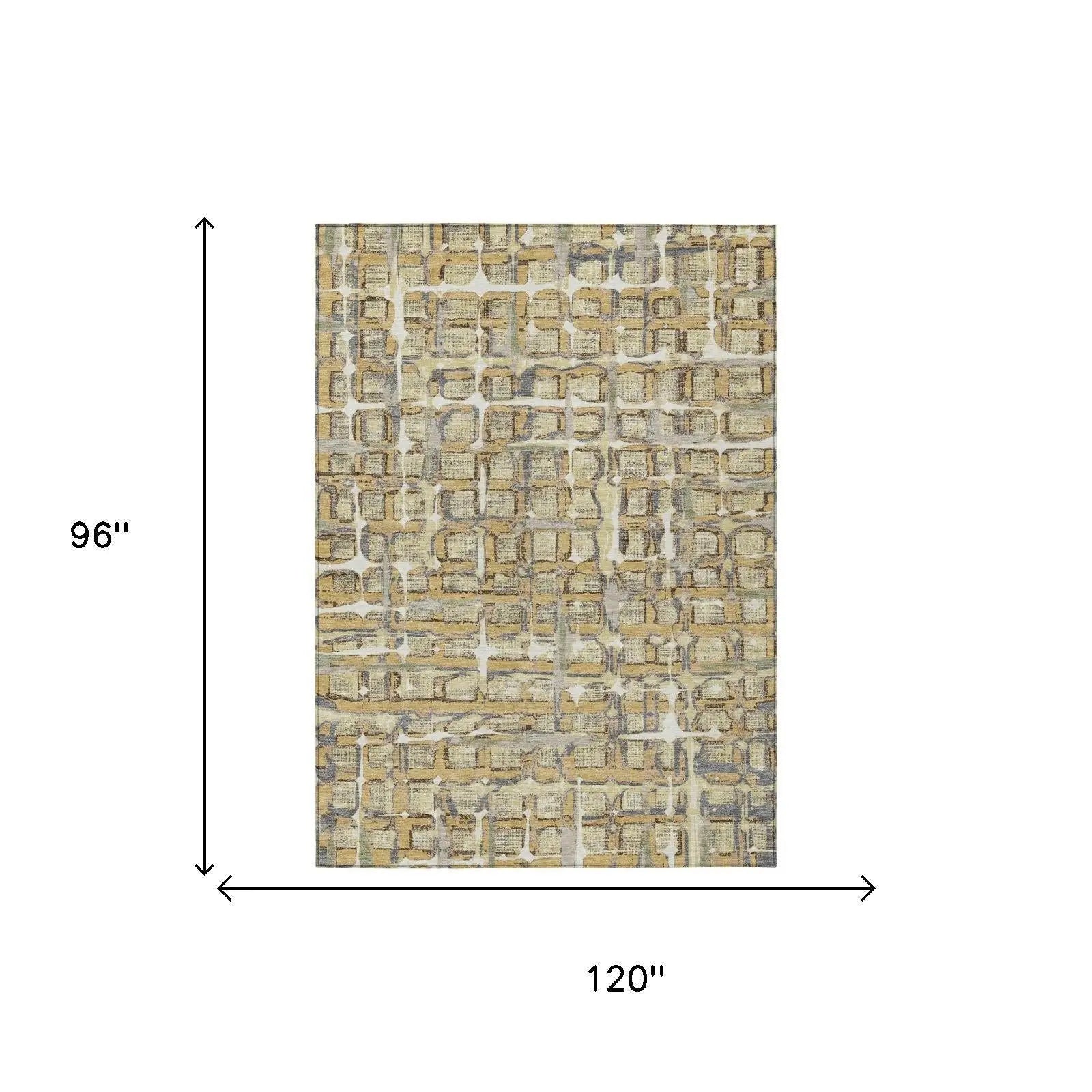 8' X 10' Wheat And Gold Geometric Washable Indoor Outdoor Area Rug Homeroots Outdoor