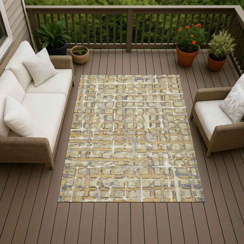 8' X 10' Wheat And Gold Geometric Washable Indoor Outdoor Area Rug Homeroots Outdoor