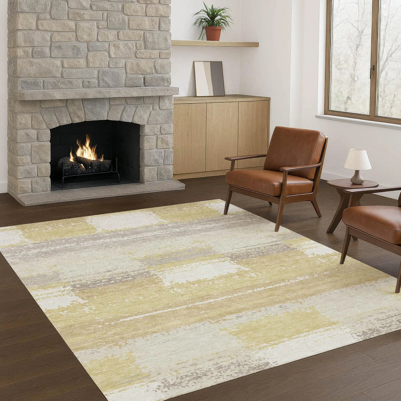8' X 10' Wheat And Gold Geometric Washable Indoor Outdoor Area Rug Homeroots Outdoor