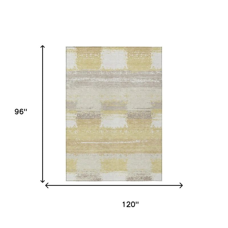 8' X 10' Wheat And Gold Geometric Washable Indoor Outdoor Area Rug Homeroots Outdoor
