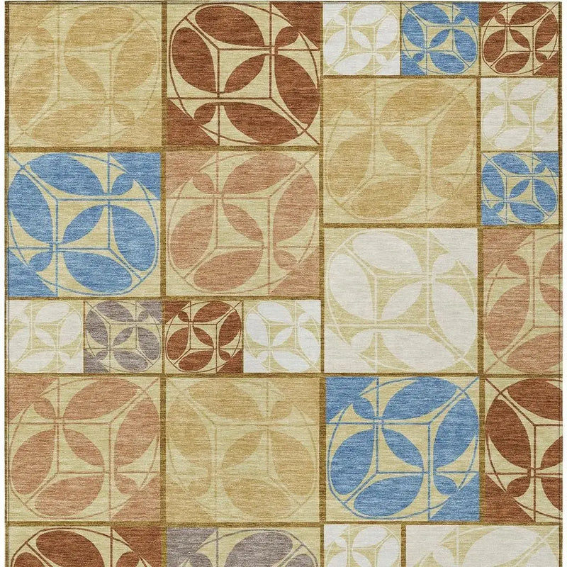 8' X 10' Wheat And Gold Geometric Washable Indoor Outdoor Area Rug Homeroots Outdoor
