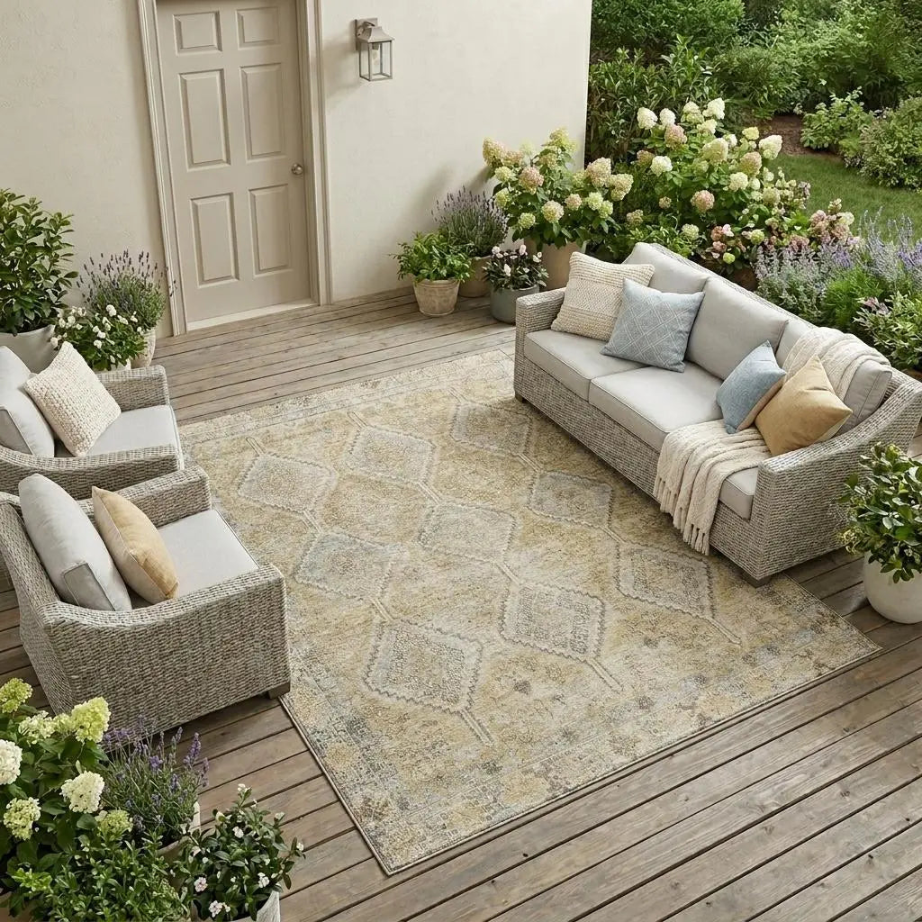 8' X 10' Wheat And Gold Geometric Washable Indoor Outdoor Area Rug Homeroots Outdoor
