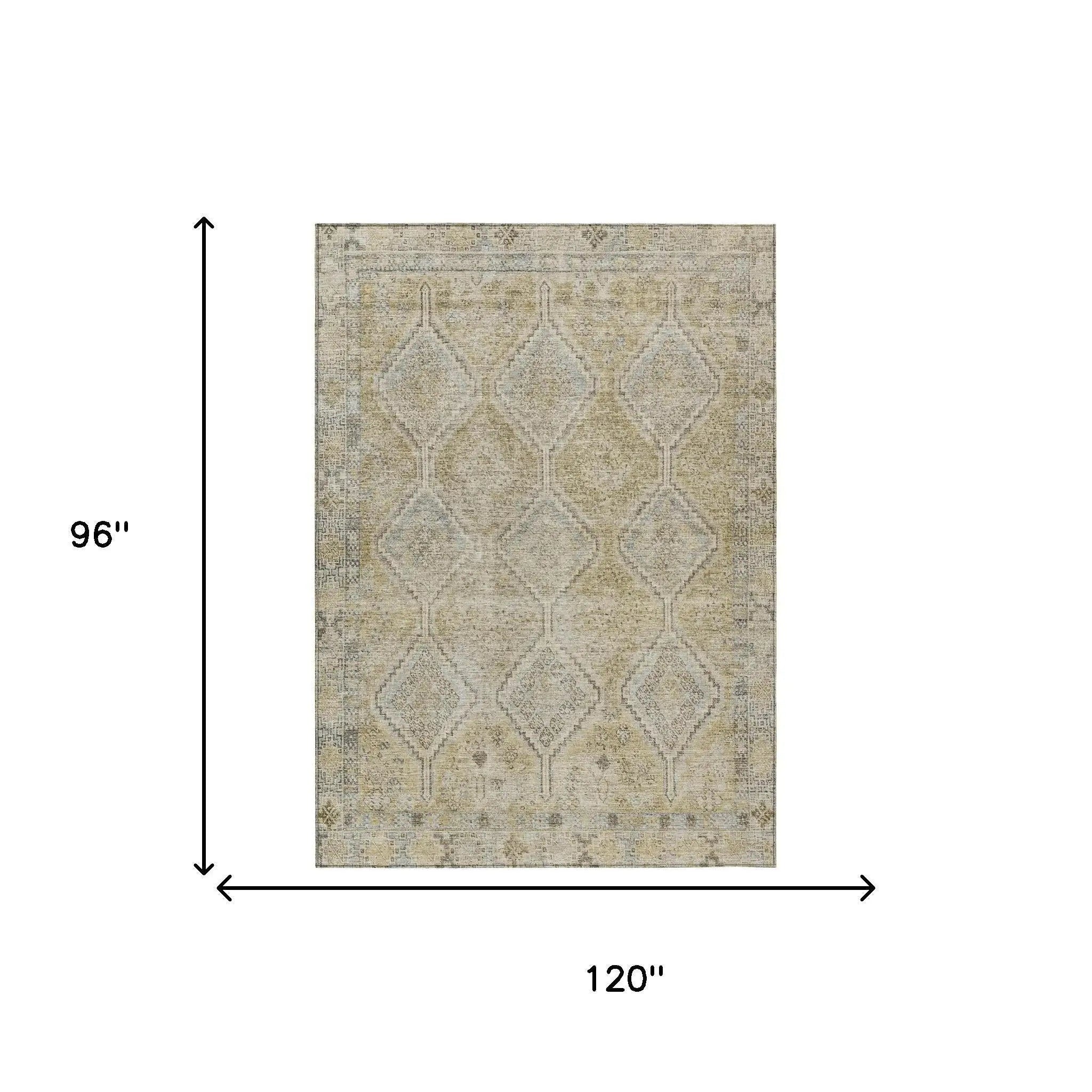 8' X 10' Wheat And Gold Geometric Washable Indoor Outdoor Area Rug Homeroots Outdoor