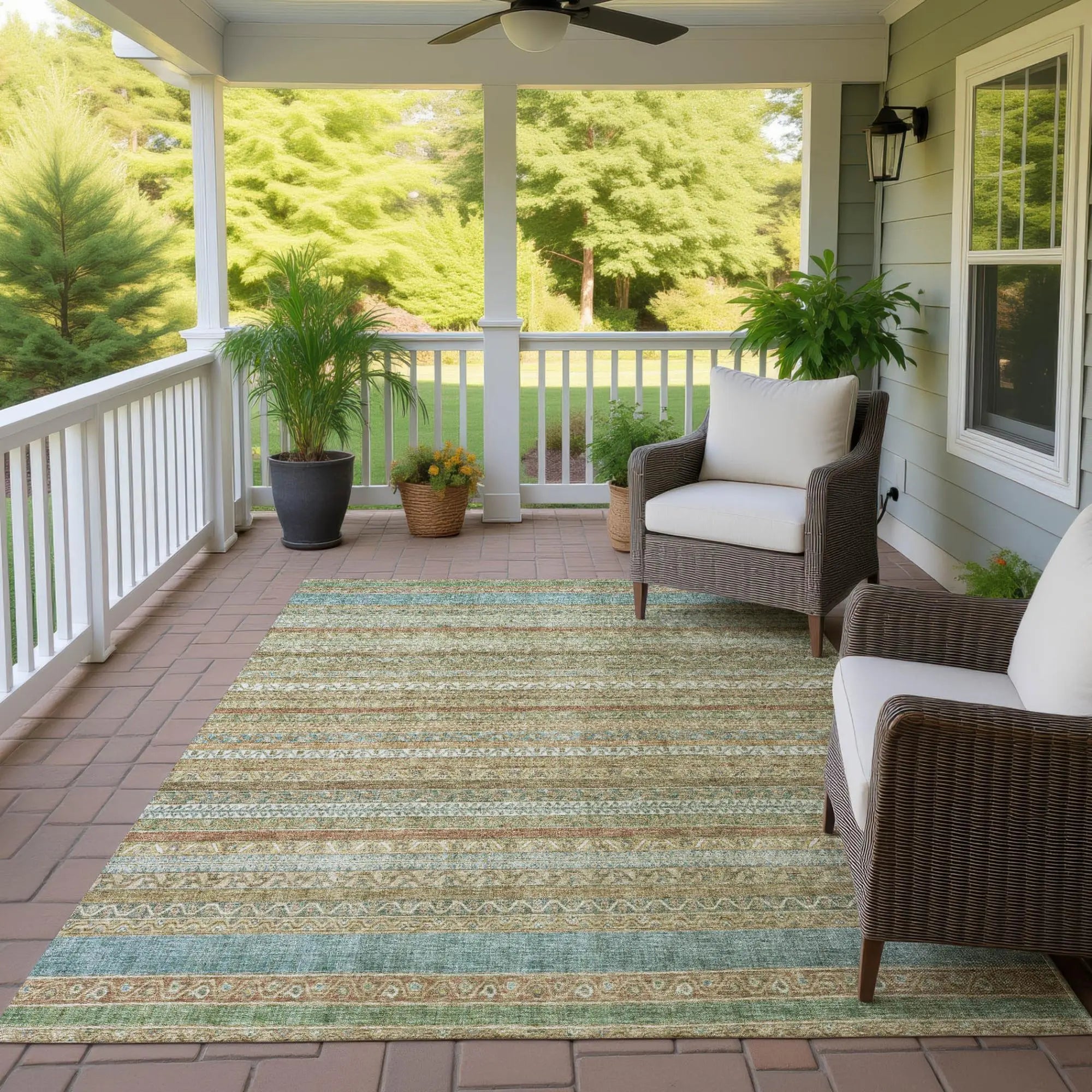8' X 10' Wheat And Gold Striped Washable Indoor Outdoor Area Rug Homeroots Outdoor