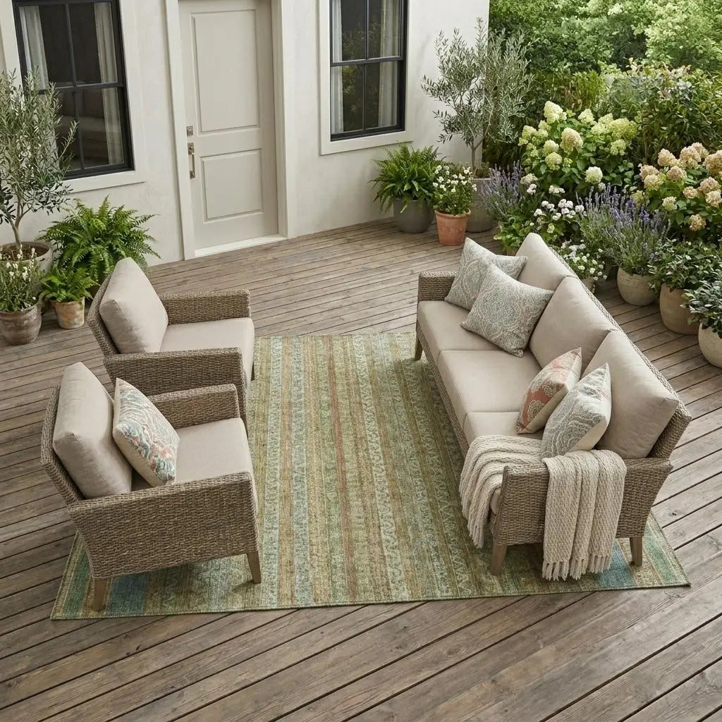 8' X 10' Wheat And Gold Striped Washable Indoor Outdoor Area Rug Homeroots Outdoor