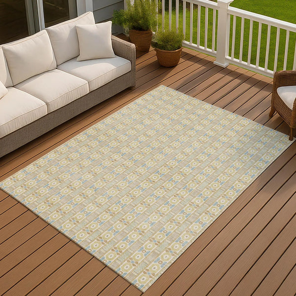 8' X 10' Wheat And Gold Striped Washable Indoor Outdoor Area Rug Homeroots Outdoor