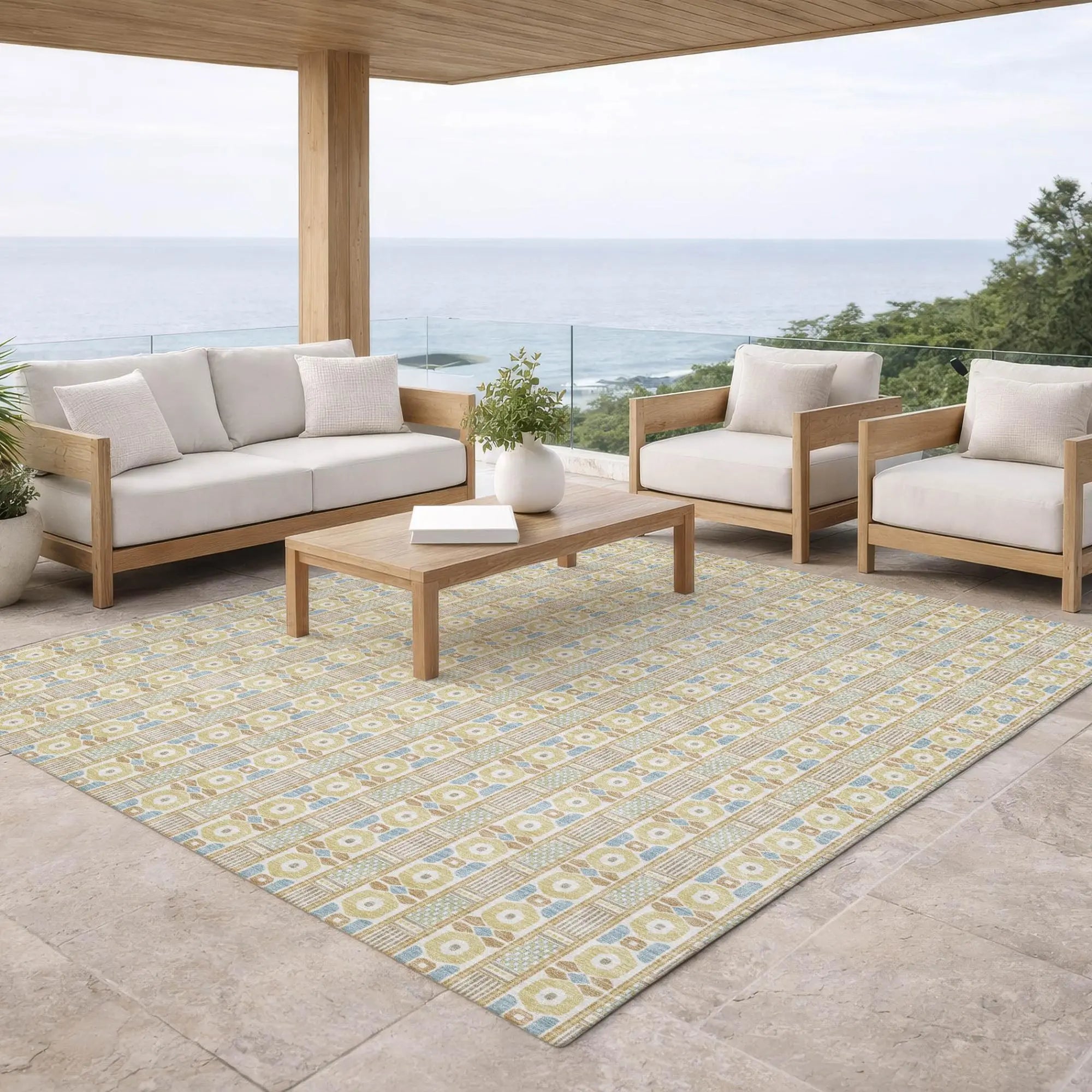 8' X 10' Wheat And Gold Striped Washable Indoor Outdoor Area Rug Homeroots Outdoor