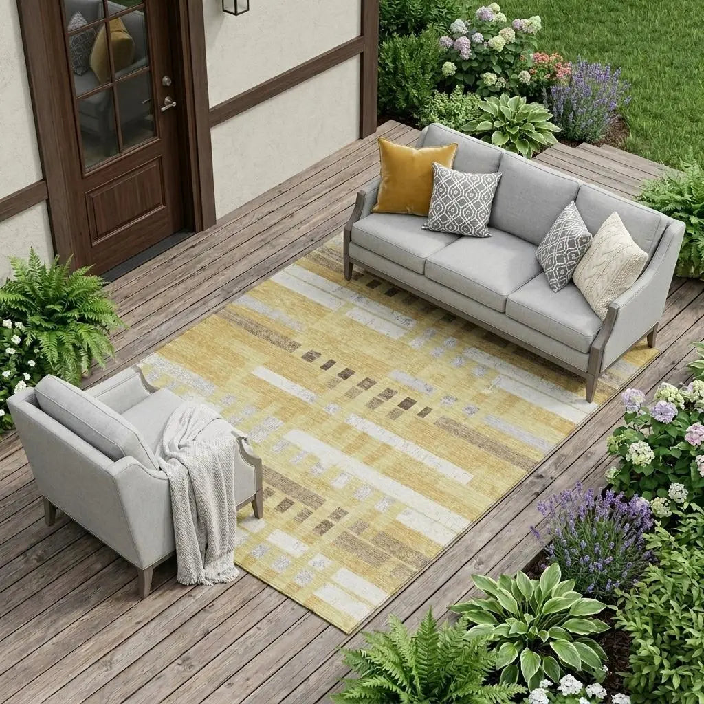 8' X 10' Wheat And Gold Striped Washable Indoor Outdoor Area Rug Homeroots Outdoor