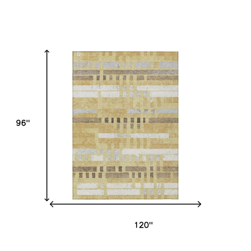 8' X 10' Wheat And Gold Striped Washable Indoor Outdoor Area Rug Homeroots Outdoor