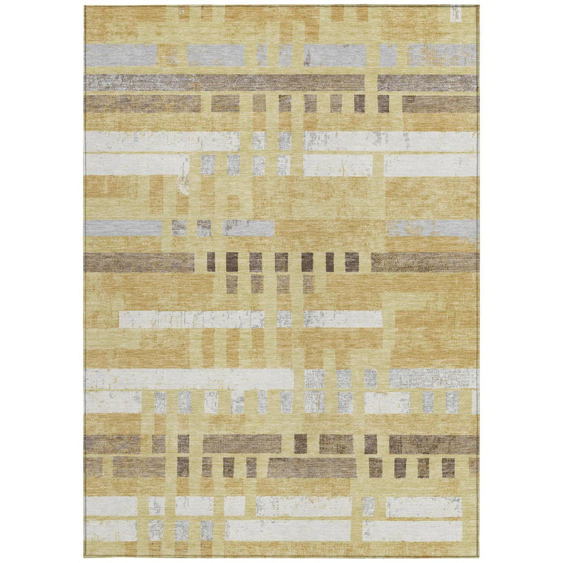 8' X 10' Wheat And Gold Striped Washable Indoor Outdoor Area Rug Homeroots Outdoor