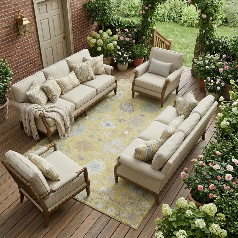 8' X 10' Wheat And Ivory Oriental Washable Indoor Outdoor Area Rug Homeroots Outdoor