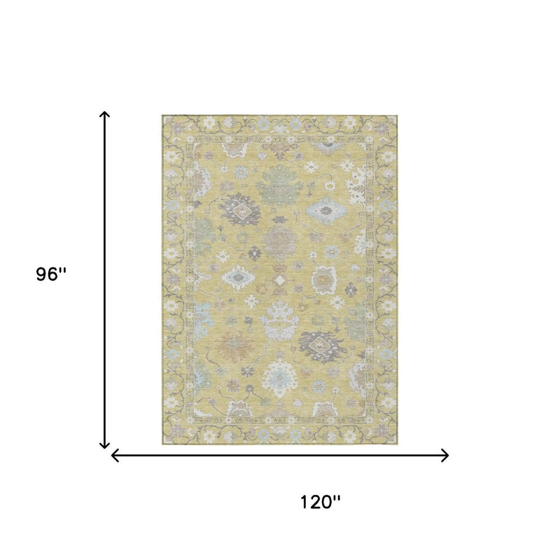 8' X 10' Wheat And Ivory Oriental Washable Indoor Outdoor Area Rug Homeroots Outdoor
