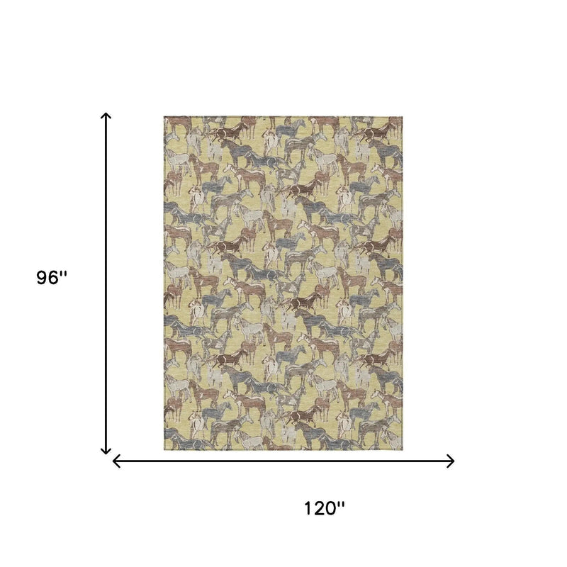 8' X 10' Wheat And Taupe Horse Washable Indoor Outdoor Area Rug Homeroots Outdoor