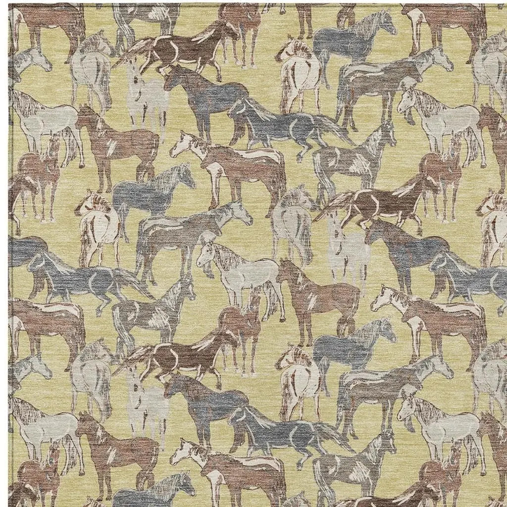 8' X 10' Wheat And Taupe Horse Washable Indoor Outdoor Area Rug Homeroots Outdoor