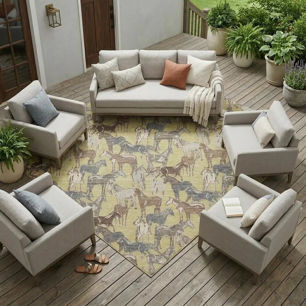 8' X 10' Wheat And Taupe Horse Washable Indoor Outdoor Area Rug Homeroots Outdoor