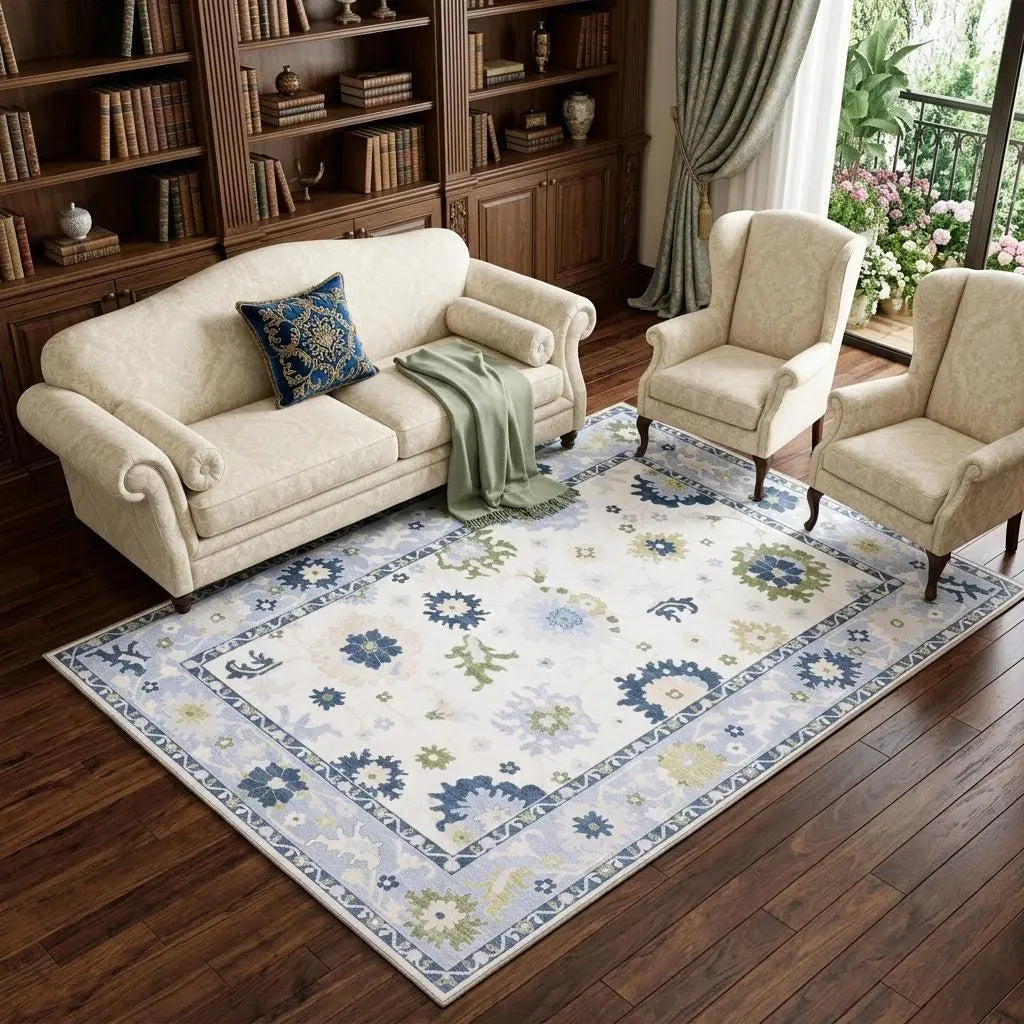 8' X 10' White And Blue Oriental Washable Area Rug Homeroots Home Decor