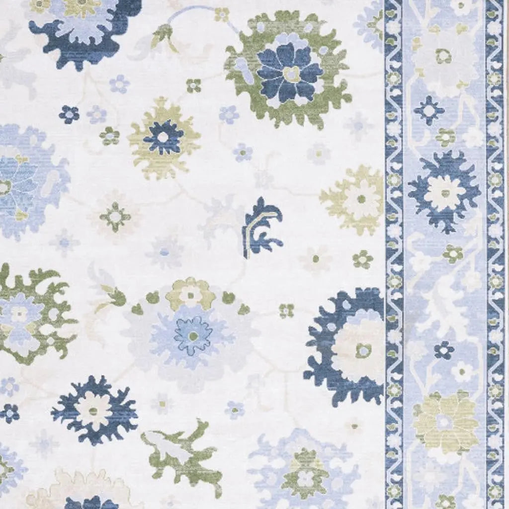 8' X 10' White And Blue Oriental Washable Area Rug Homeroots Home Decor