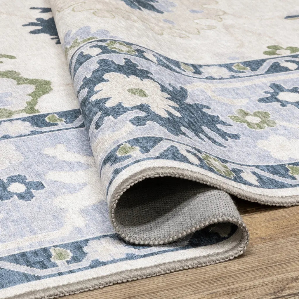 8' X 10' White And Blue Oriental Washable Area Rug Homeroots Home Decor