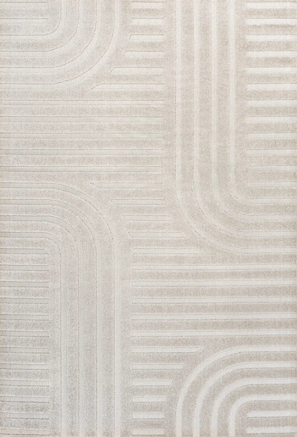 8' X 10' White And Cream Striped Indoor Outdoor Area Rug - GreatEagleInc
