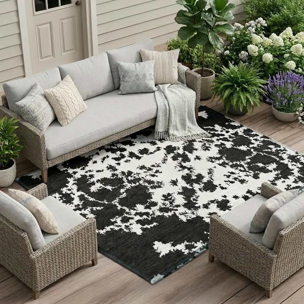 8' X 10' White And Ivory Abstract Washable Indoor Outdoor Area Rug Homeroots Outdoor