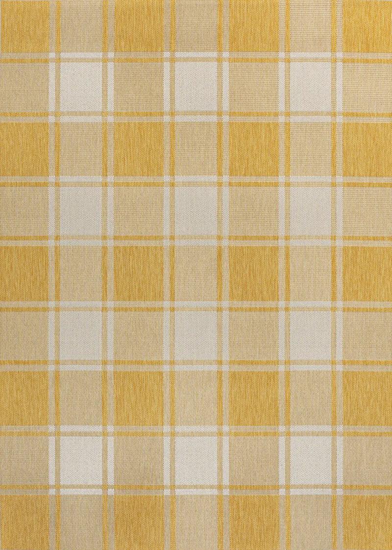 8' X 10' Yellow And Cream Gingham Indoor Outdoor Area Rug Homeroots Outdoor