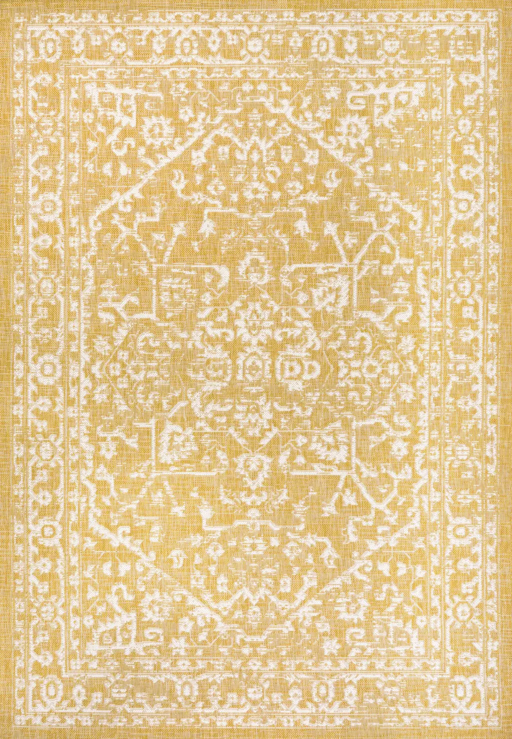 8' X 10' Yellow And Cream Medallion Indoor Outdoor Area Rug Homeroots Outdoor