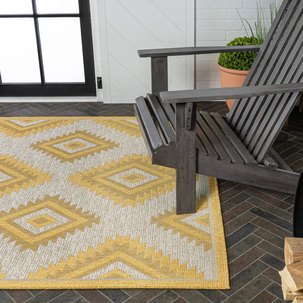 8' X 10' Yellow And Cream Moroccan Indoor Outdoor Area Rug - GreatEagleInc