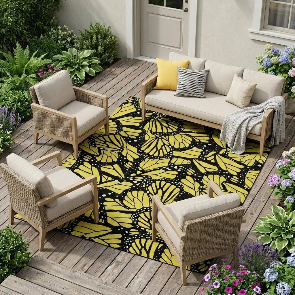 8' X 10' Yellow And Gold Animal Print Washable Indoor Outdoor Area Rug Homeroots Outdoor