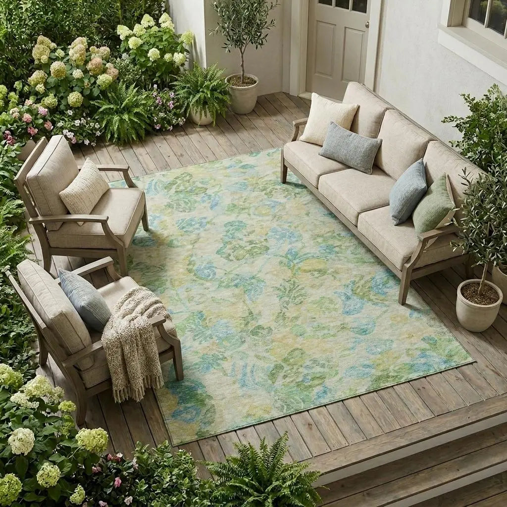 8' X 10' Yellow And Gold Floral Washable Indoor Outdoor Area Rug Homeroots Outdoor