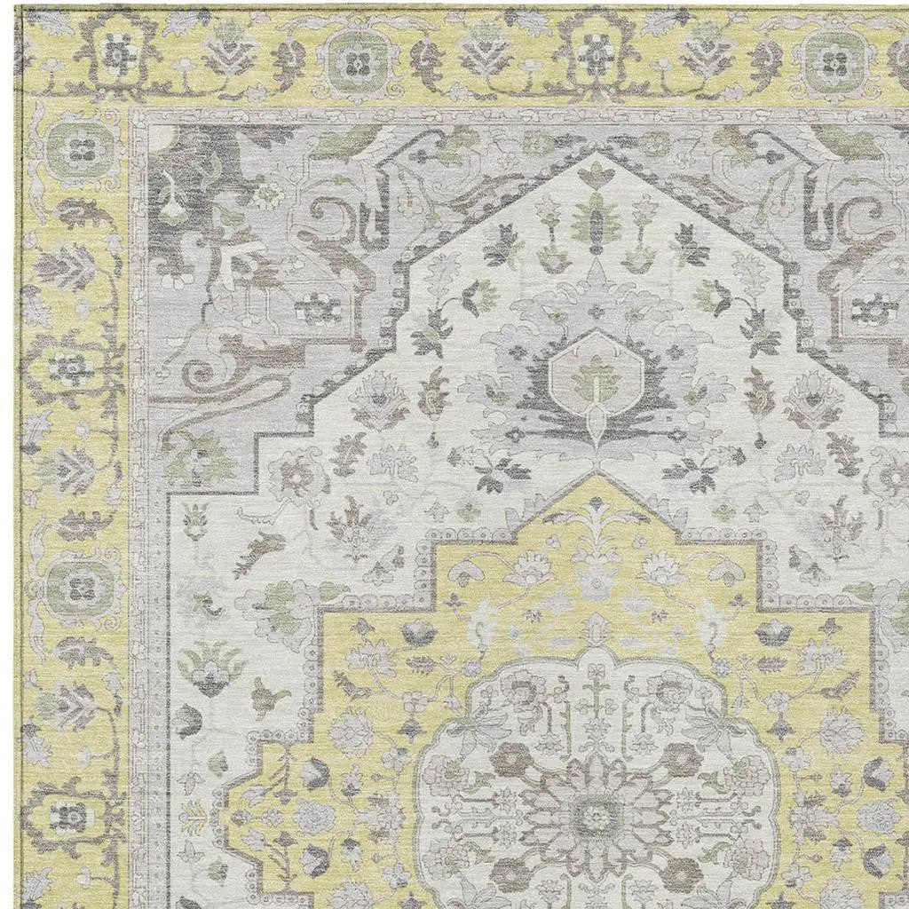 8' X 10' Yellow And Purple Oriental Washable Indoor Outdoor Area Rug Homeroots Outdoor