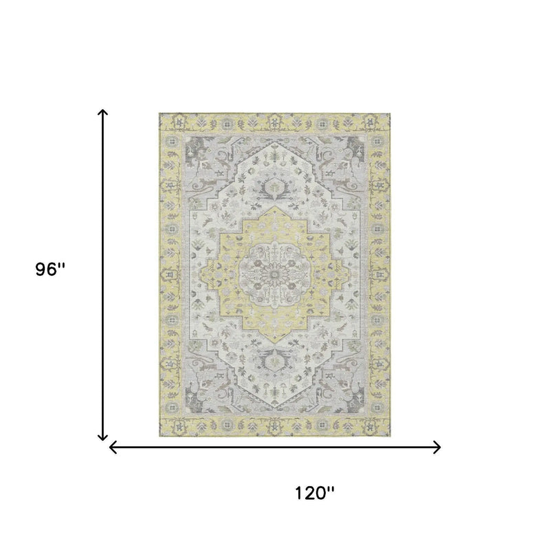 8' X 10' Yellow And Purple Oriental Washable Indoor Outdoor Area Rug Homeroots Outdoor
