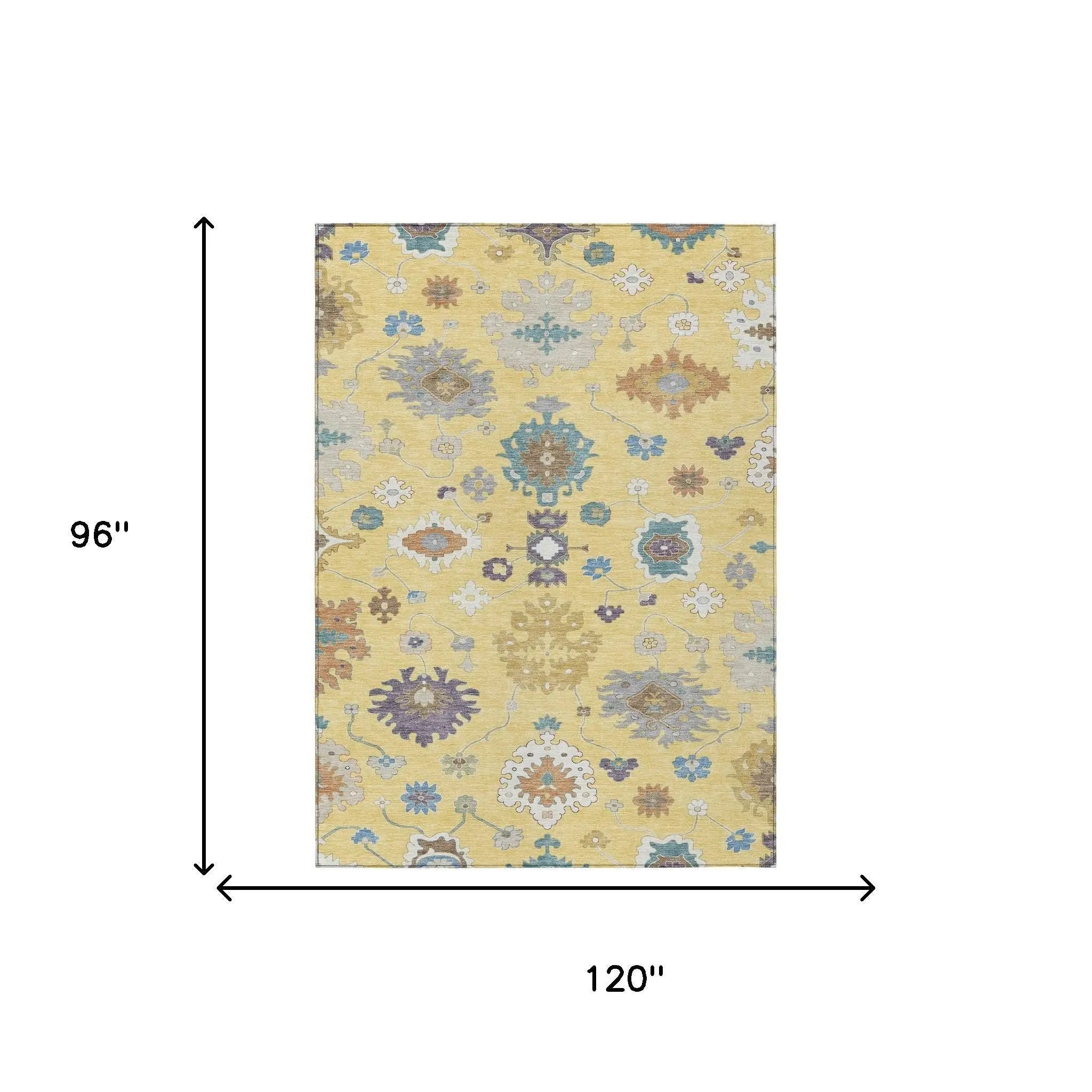 8' X 10' Yellow And Teal Blue Oriental Washable Indoor Outdoor Area Rug Homeroots Outdoor