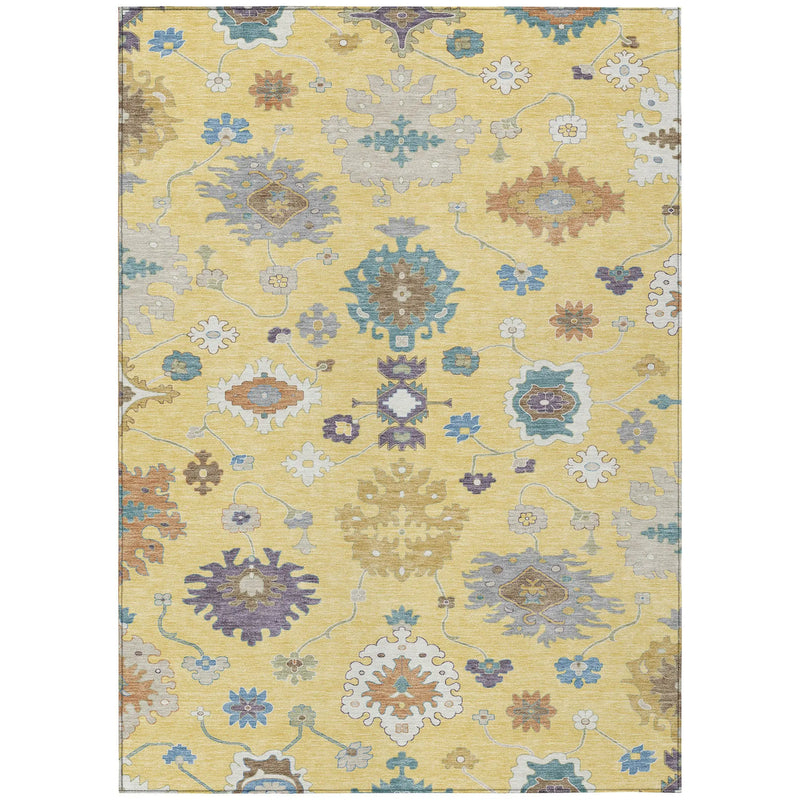 8' X 10' Yellow And Teal Blue Oriental Washable Indoor Outdoor Area Rug Homeroots Outdoor