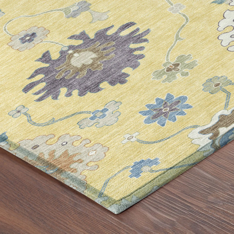 8' X 10' Yellow And Teal Blue Oriental Washable Indoor Outdoor Area Rug Homeroots Outdoor