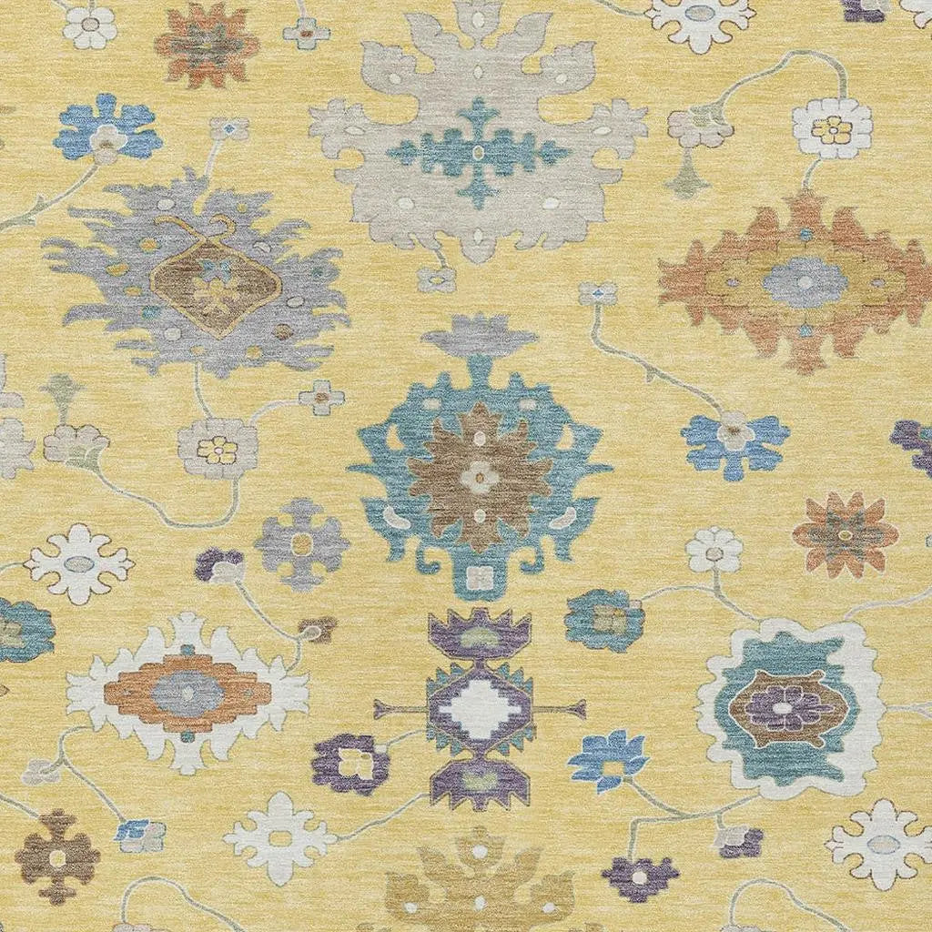8' X 10' Yellow And Teal Blue Oriental Washable Indoor Outdoor Area Rug Homeroots Outdoor