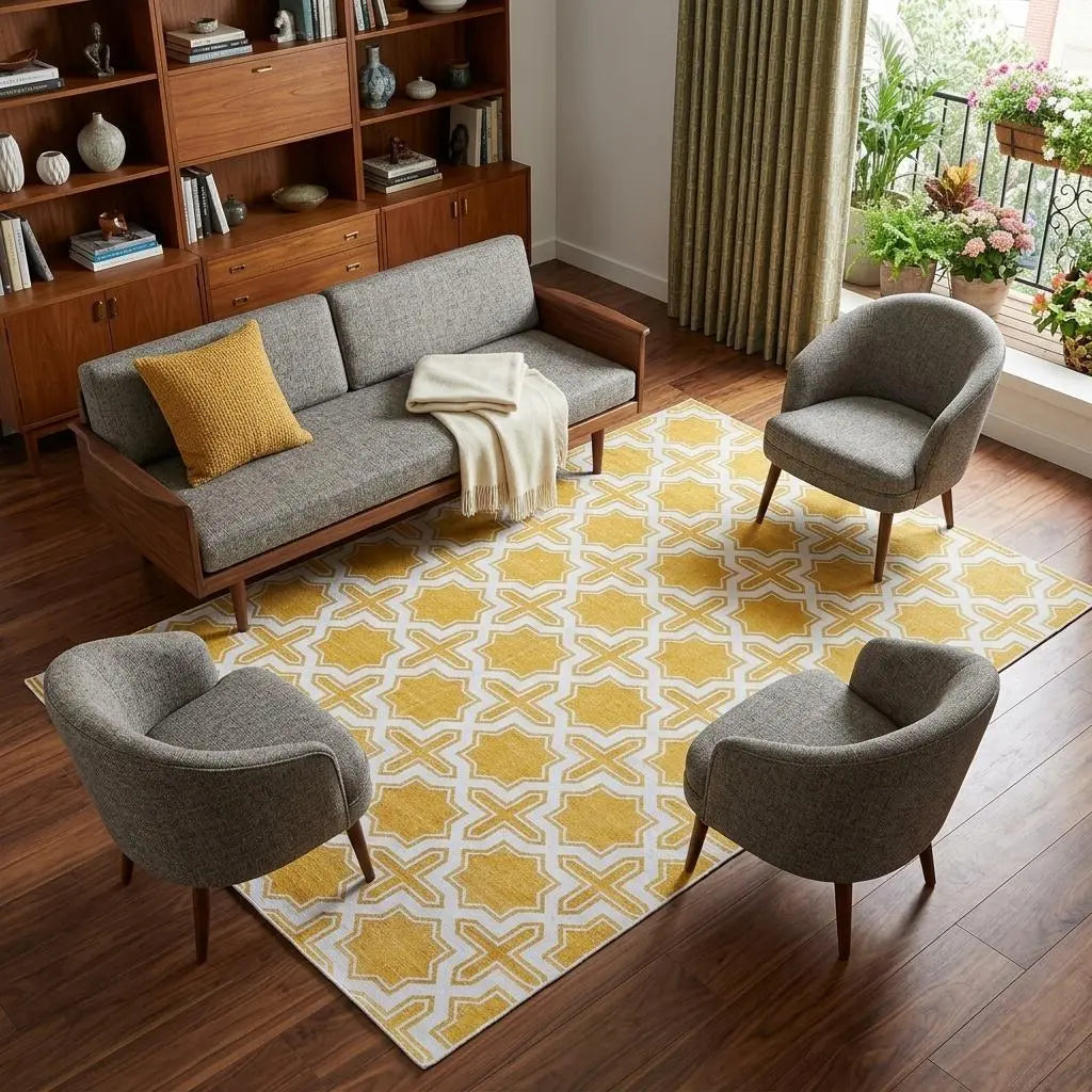 8' X 10' Yellow And White Geometric Hand Woven Area Rug Homeroots Home Decor