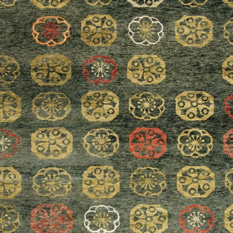 8' X 10' Yellow Green And Orange Floral Hand Knotted Area Rug Homeroots Home Decor