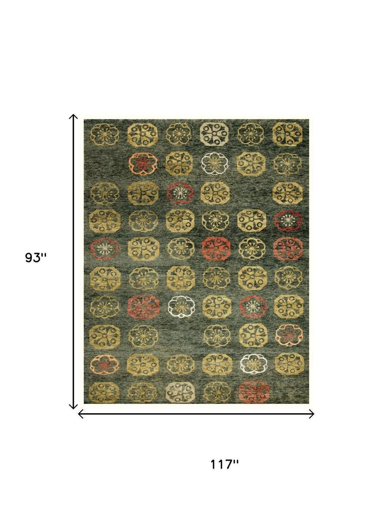 8' X 10' Yellow Green And Orange Floral Hand Knotted Area Rug Homeroots Home Decor