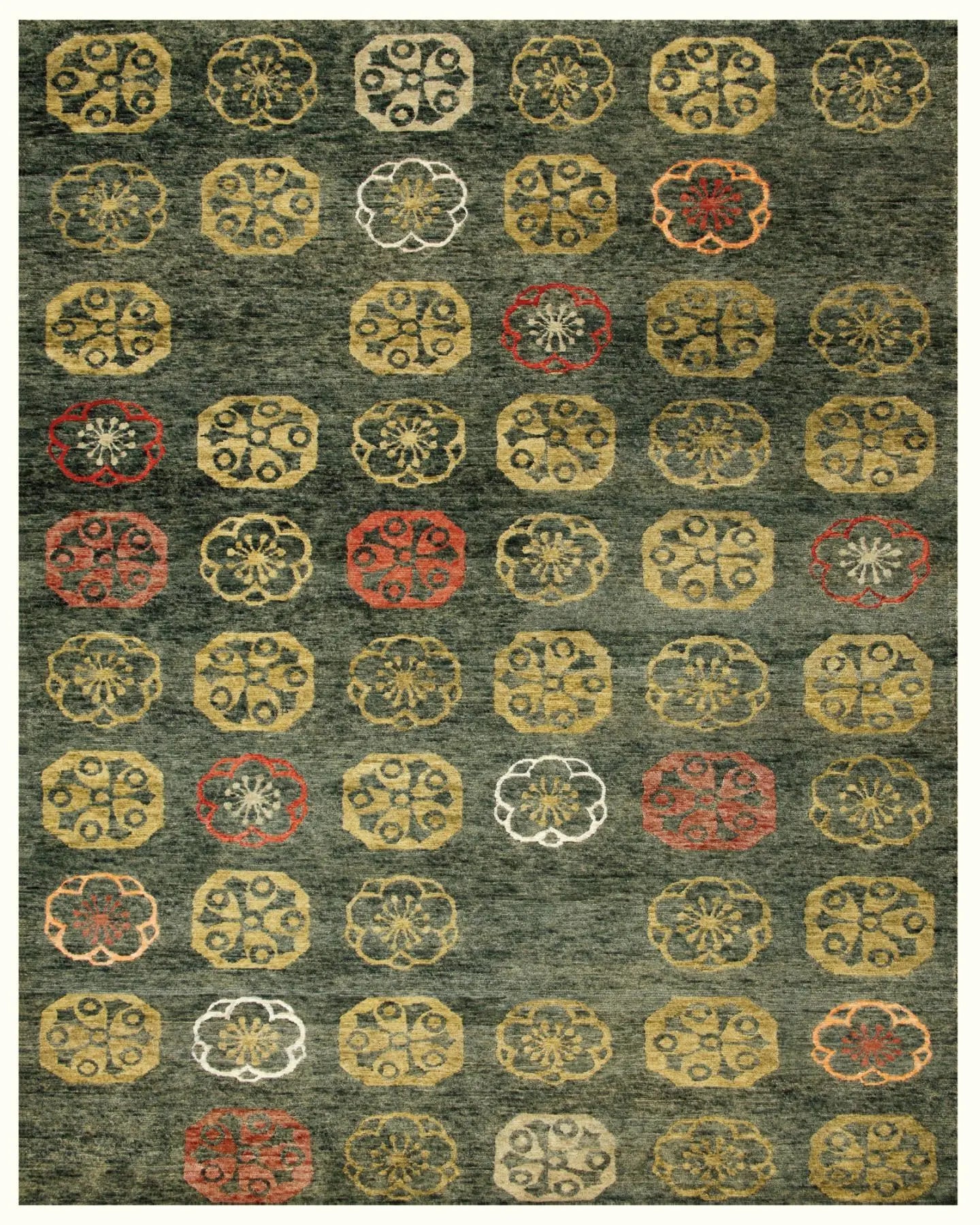 8' X 10' Yellow Green And Orange Floral Hand Knotted Area Rug Homeroots Home Decor