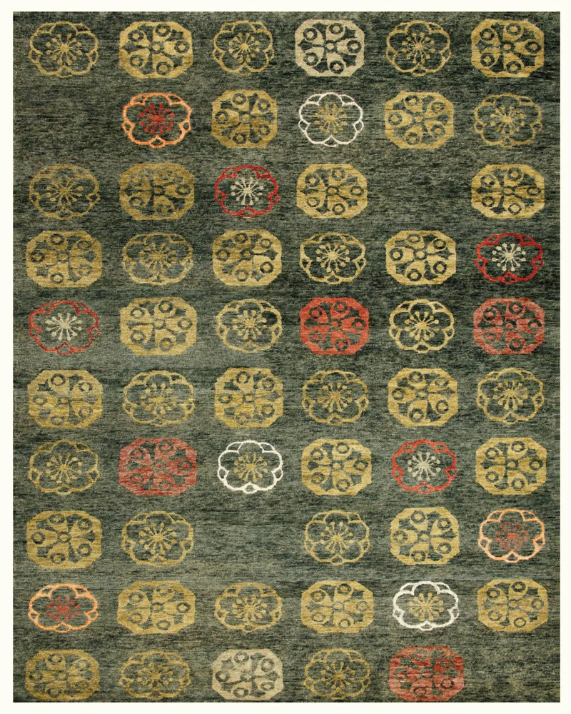 8' X 10' Yellow Green And Orange Floral Hand Knotted Area Rug Homeroots Home Decor