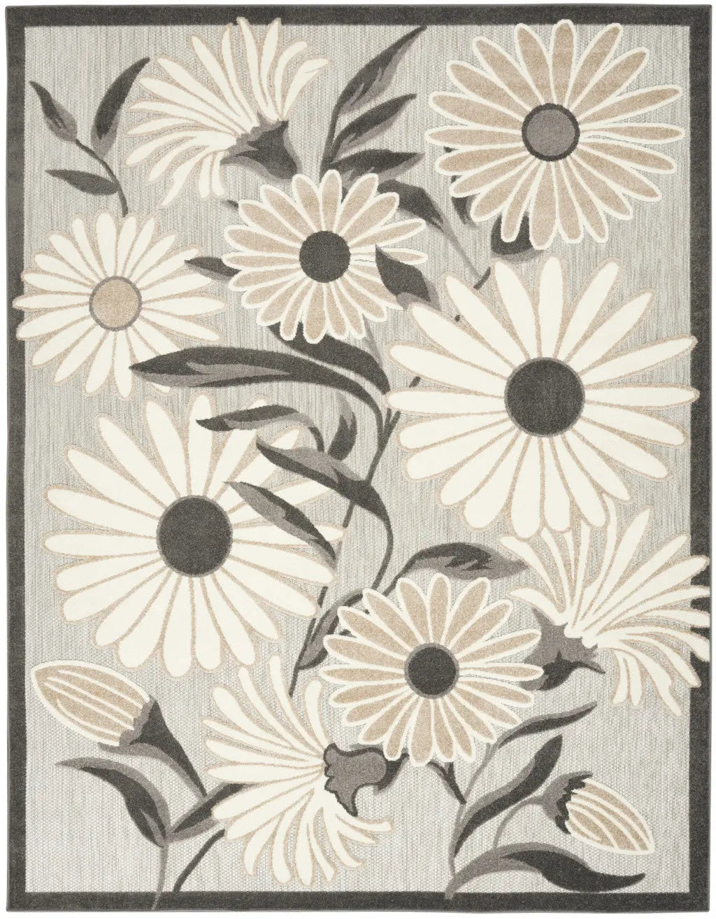 8' X 11' Beige Floral Non Skid Indoor Outdoor Area Rug Homeroots Outdoor
