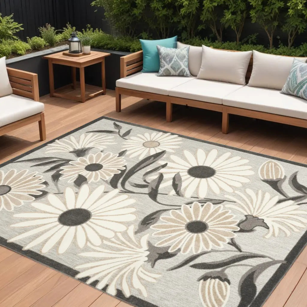 8' X 11' Beige Floral Non Skid Indoor Outdoor Area Rug Homeroots Outdoor